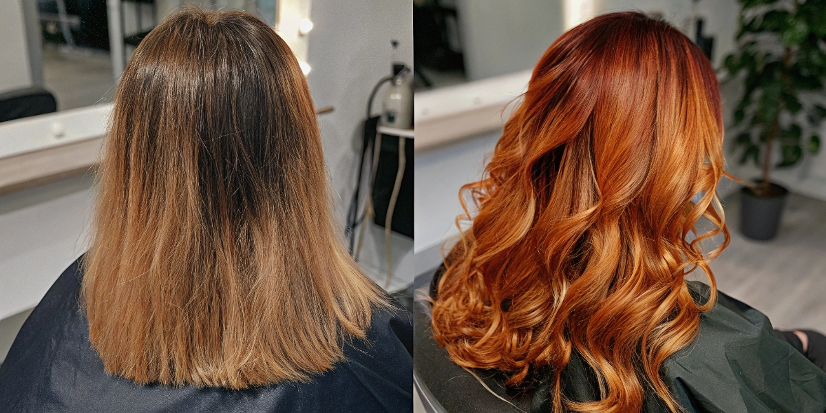 Transformación antes y después de coloración profesional